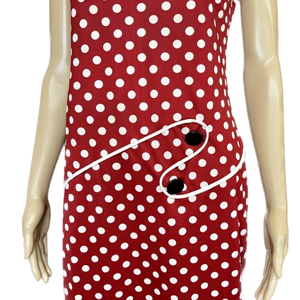 Vintage 90's Retro Red and White Polka Dot Button Dress Size XL - Picture 3 of 6